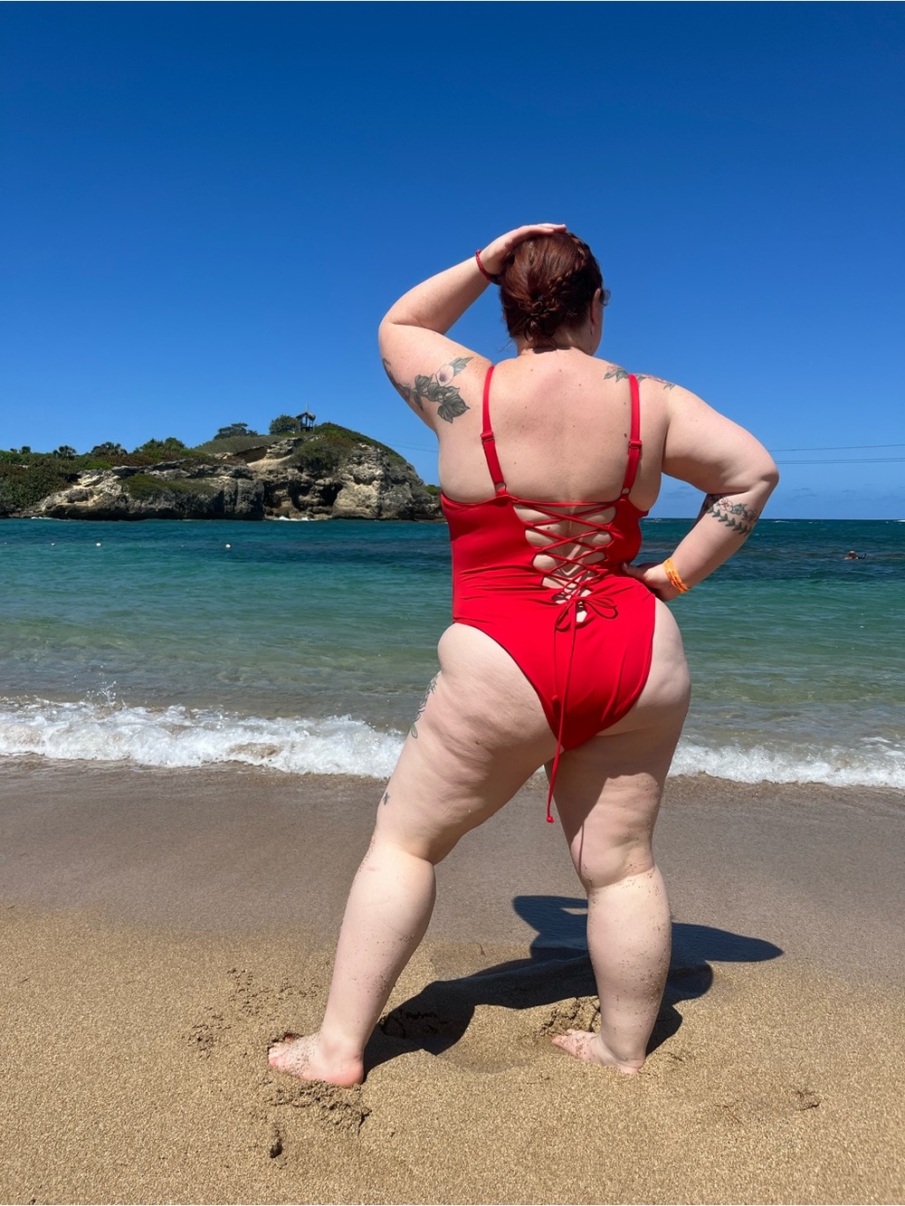 TA3 hi cut plungey red sculpting swimsuit regular/long/2X